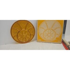 Amber Deviled Egg Relish Tray Divided Platter Carnival Glass 12 3/4" Vintage